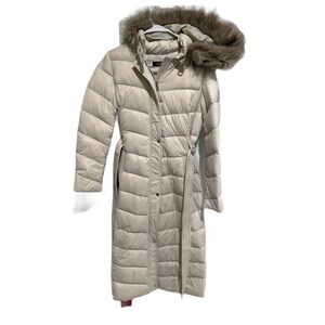 Ralph Lauren Cream Puffer Coat with Faux Fur Hood